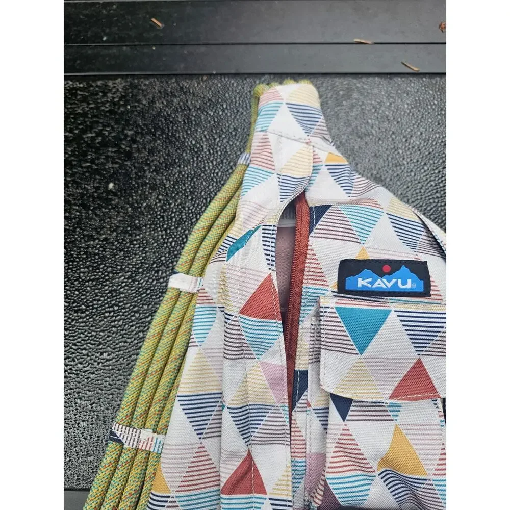 KAVU Rope Sling Crossbody Bag Colorblock Medium Adjustable Strap Outer Pockets